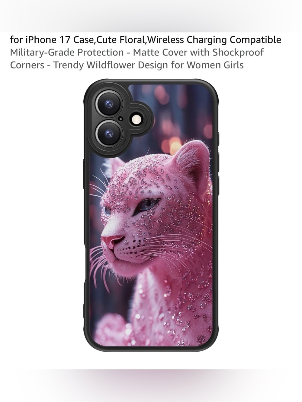 Ip 17 case floral wireless charging compatible military grade pink leopard NEW